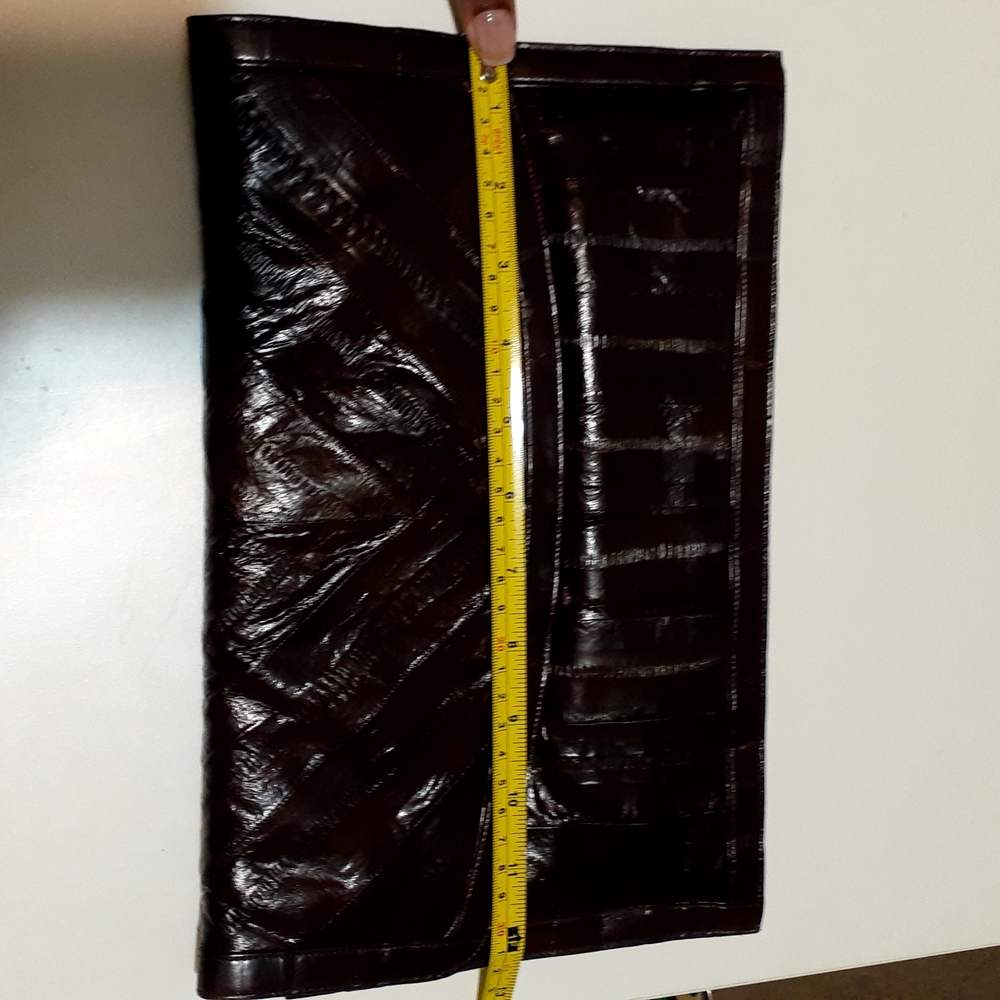 Dark Brown Crocodile Embossed Clutch - Picture 12 of 12